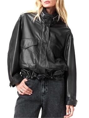 ALLSAINTS Clay Funnel Neck Cropped Leather Jacket